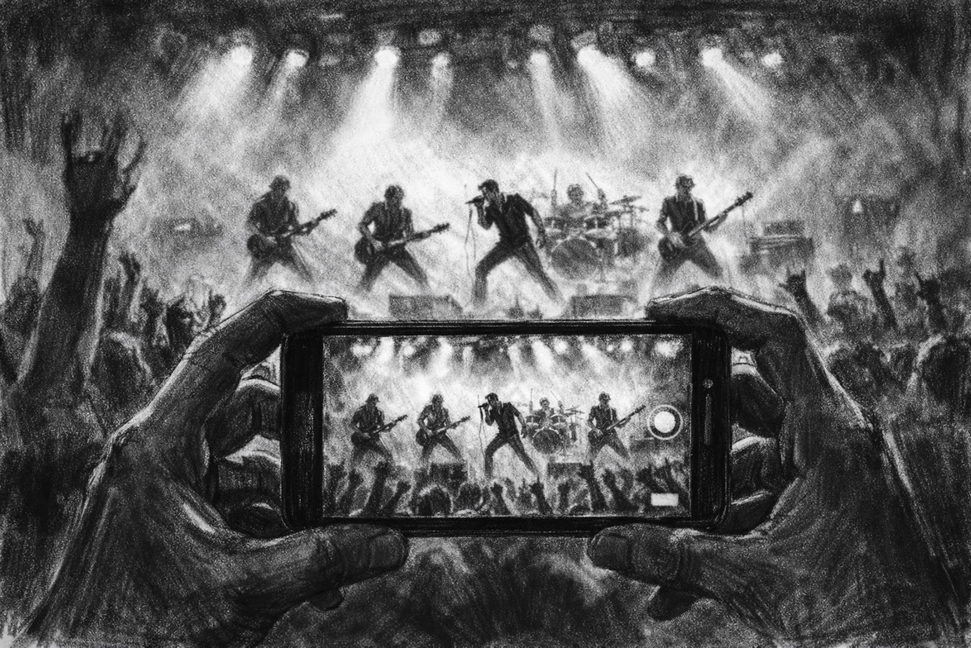 Storyboard panel 2 — POV shot through a phone screen